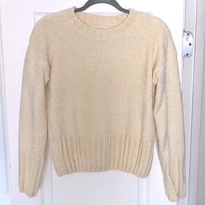 Ivory velvet cotton cable knit sweater